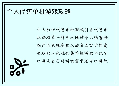 个人代售单机游戏攻略